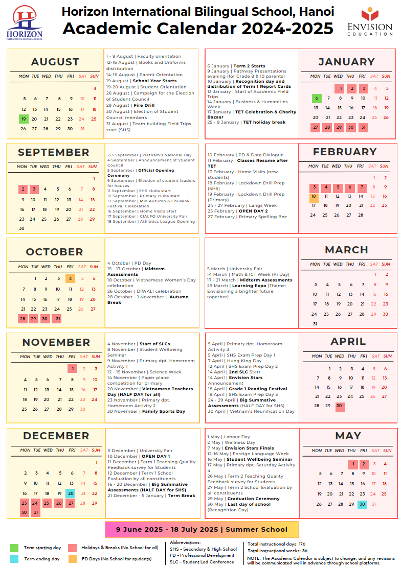 Horizon Academic Calendar 2024-2025